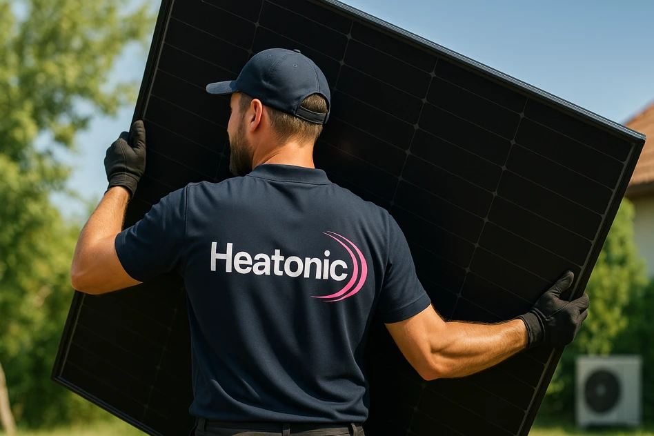 Heatonic Monteur installiert Solarmodule mit höchster Sorgfalt